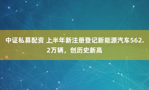 中证私募配资 上半年新注册登记新能源汽车562.2万辆，创历史新高